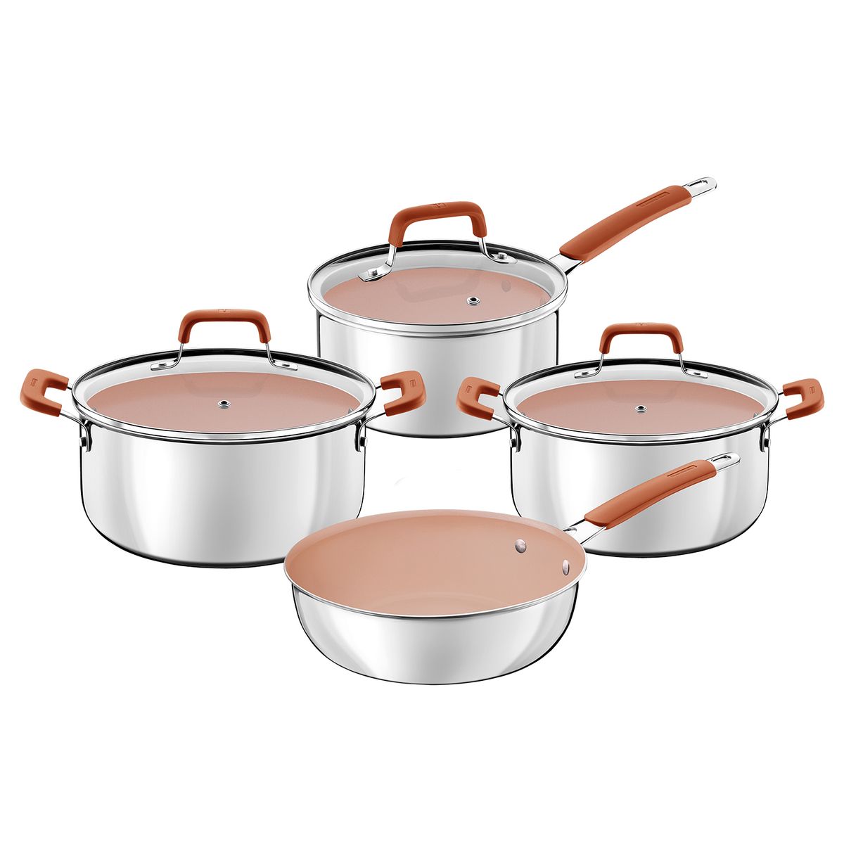 TRAMONTINA - Juego de Ollas 4 Piezas Acero Inoxidable Romagna Marfil