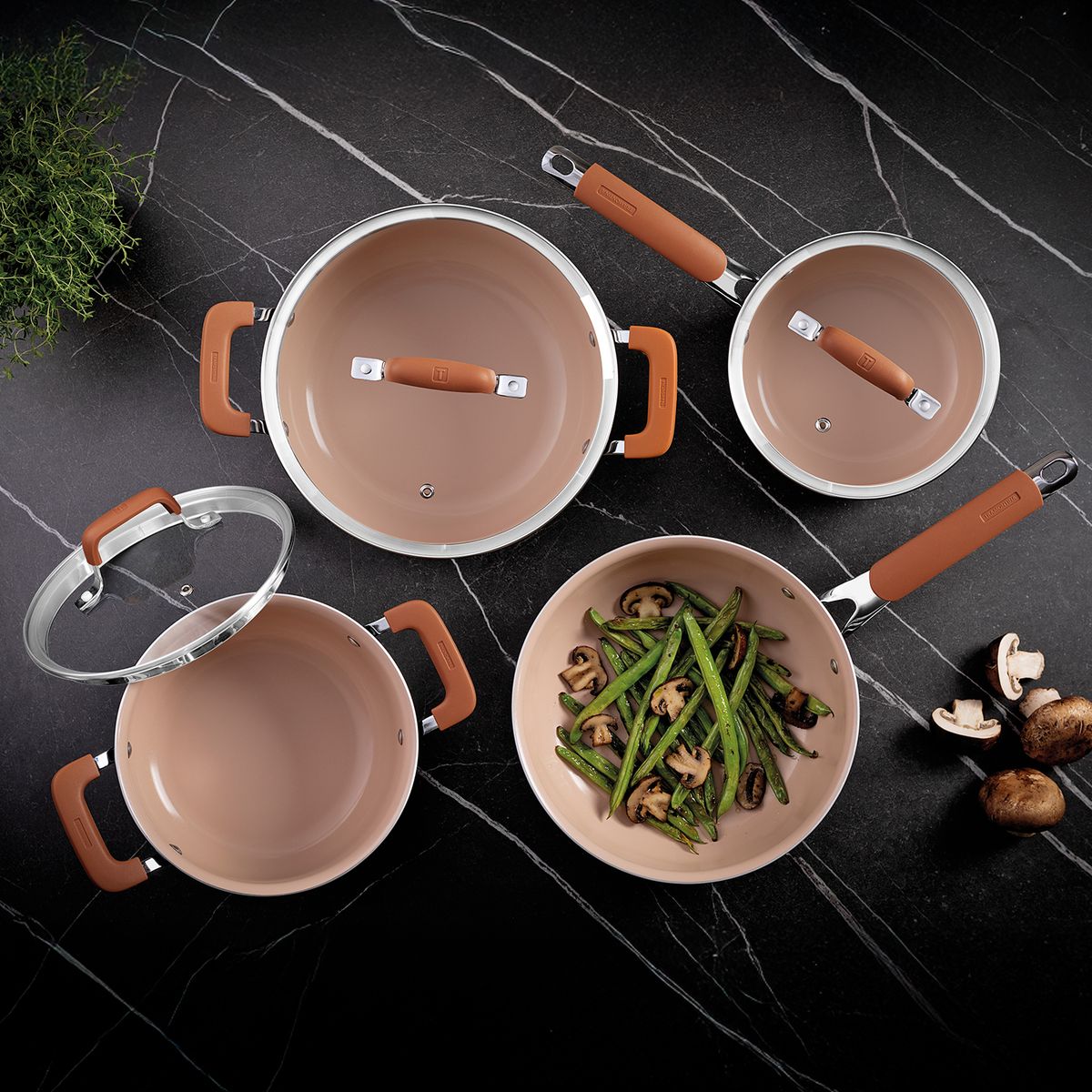 TRAMONTINA - Juego de Ollas 4 Piezas Acero Inoxidable Romagna Marfil