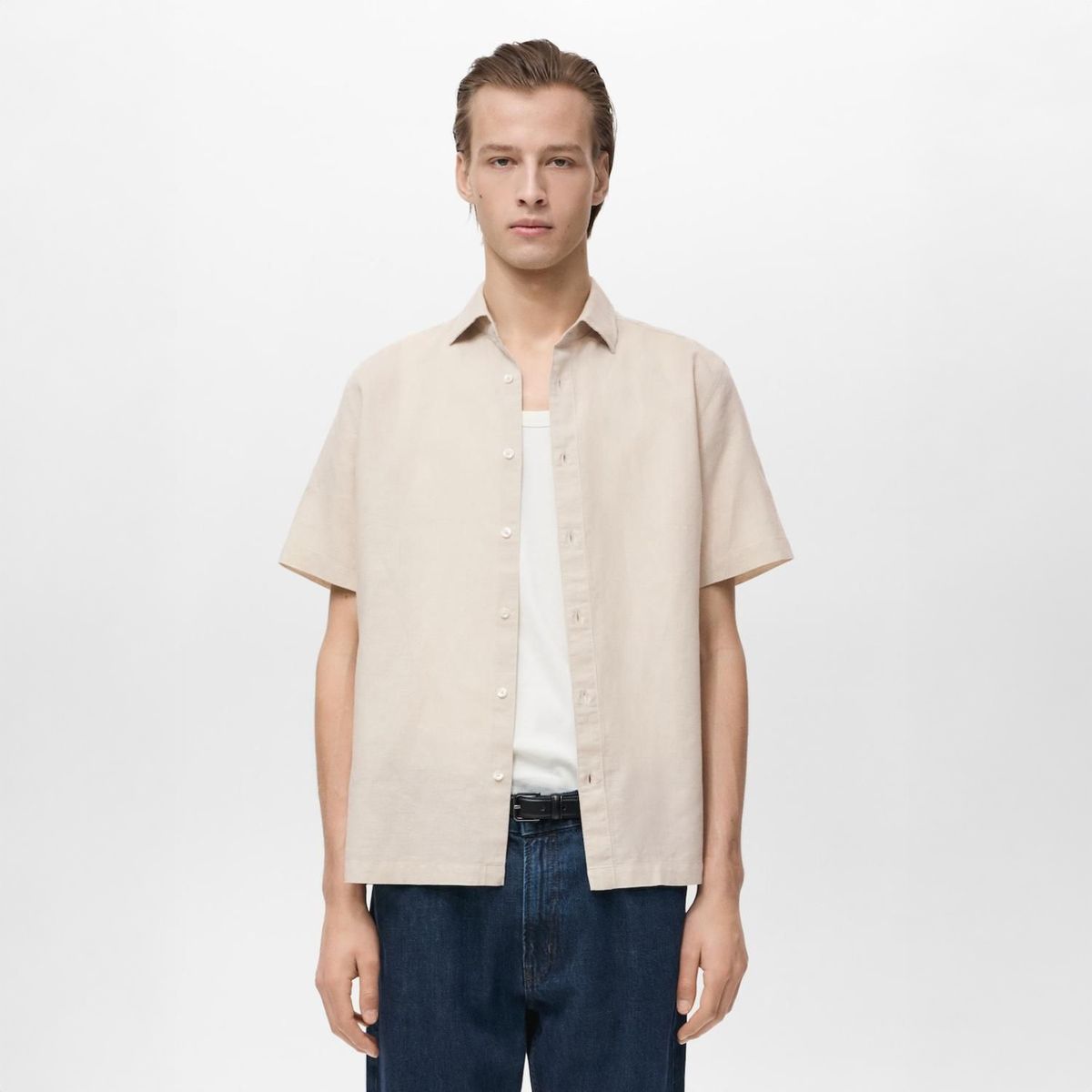 MANGO - Camisa Lino Manga Corta Mango Man