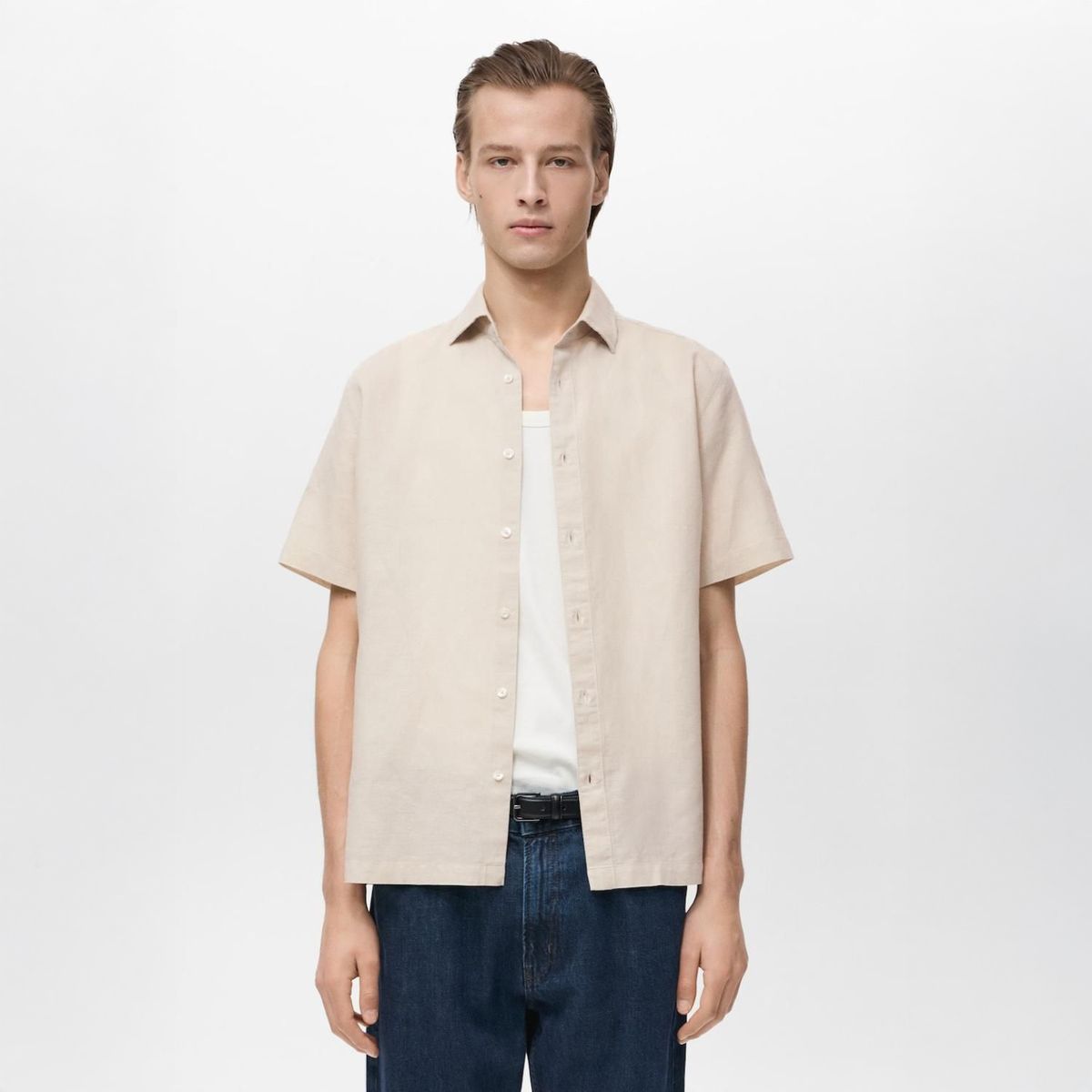 MANGO - Camisa Lino Manga Corta Mango Man