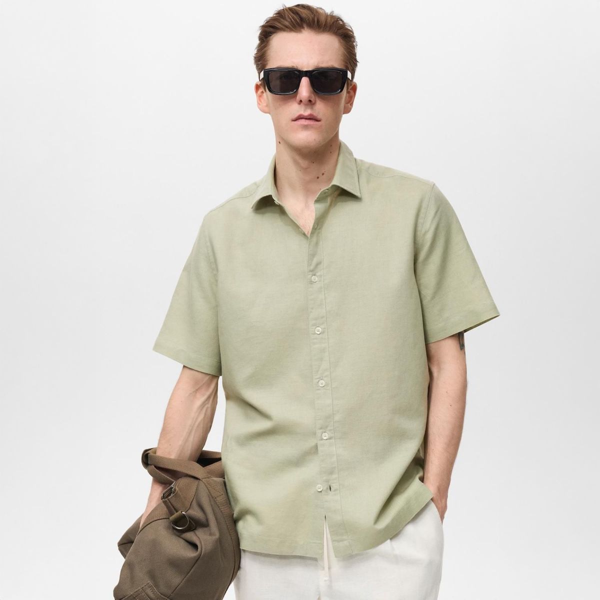 MANGO - Camisa Lino Manga Corta Mango Man