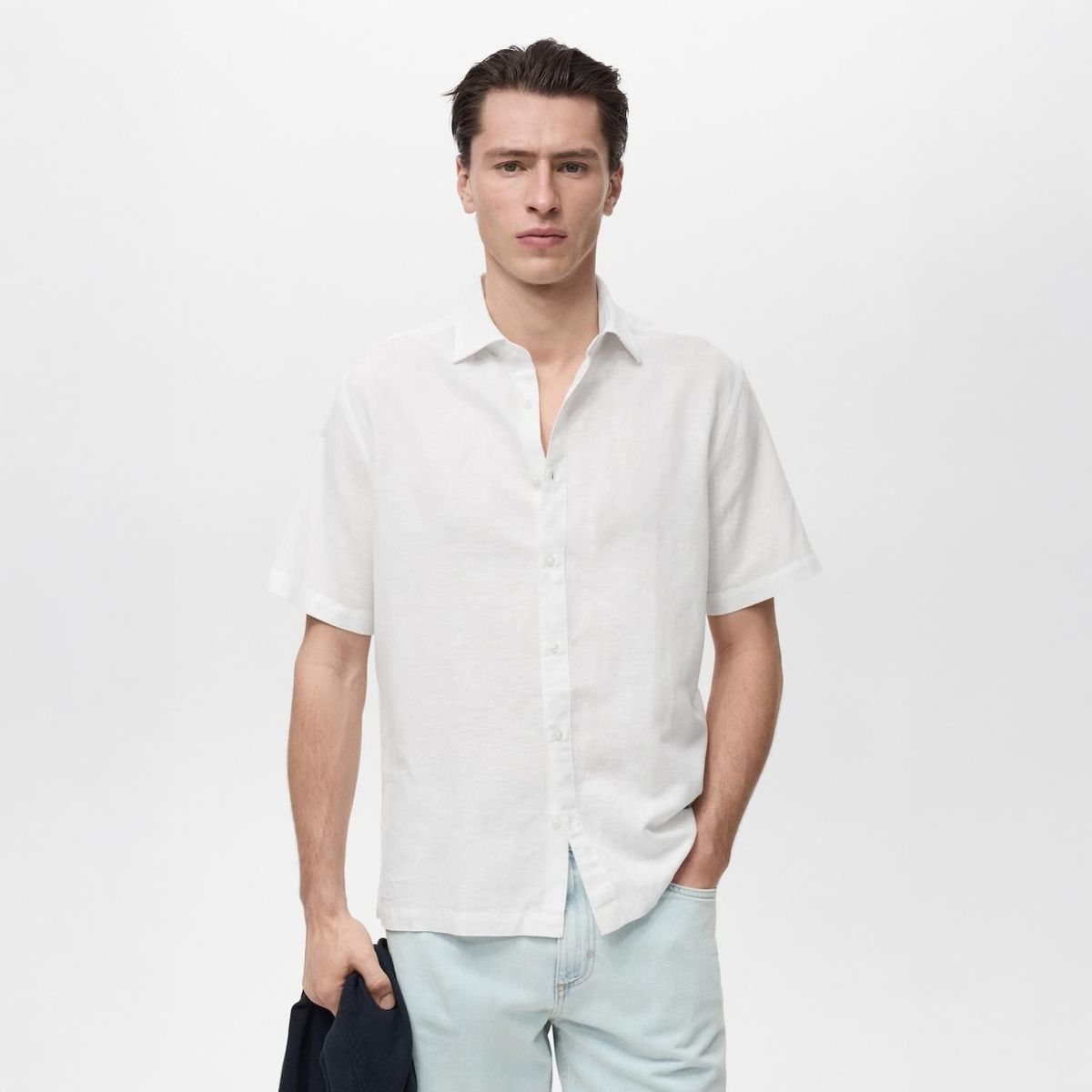 MANGO - Camisa Lino Manga Corta Mango Man
