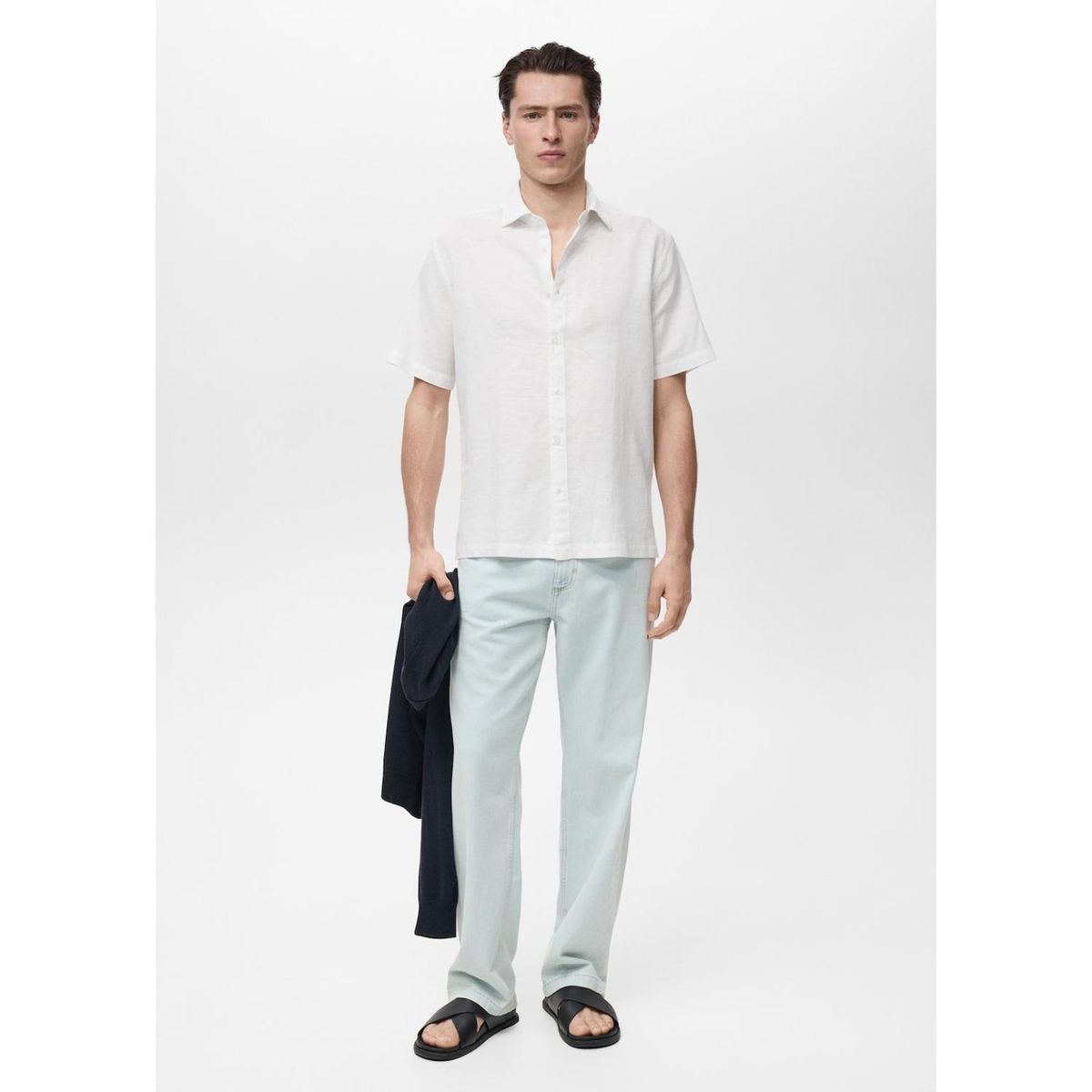 MANGO - Camisa Lino Manga Corta Mango Man