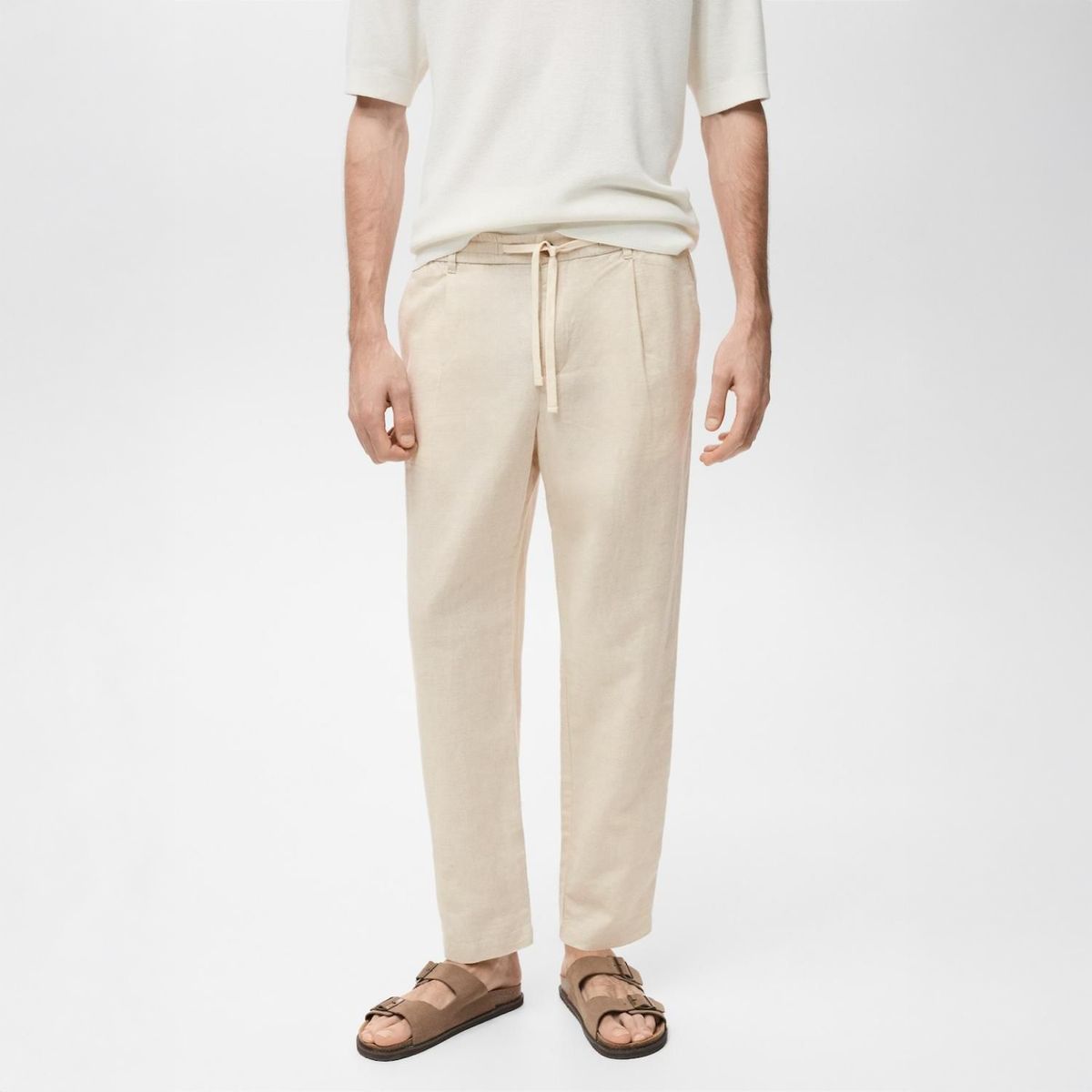 MANGO - Pantalón Slim Fit Lino Cordón Mango Man