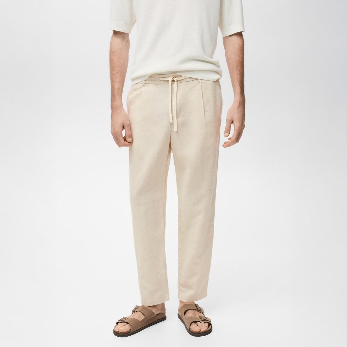 MANGO - Pantalón Slim Fit Lino Cordón Mango Man