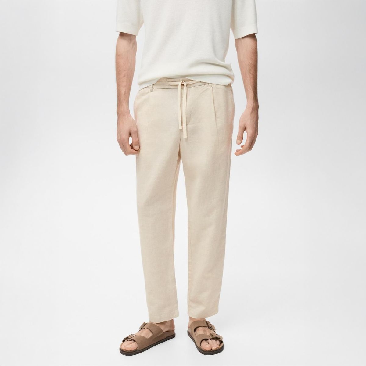 MANGO - Pantalón Slim Fit Lino Cordón Mango Man