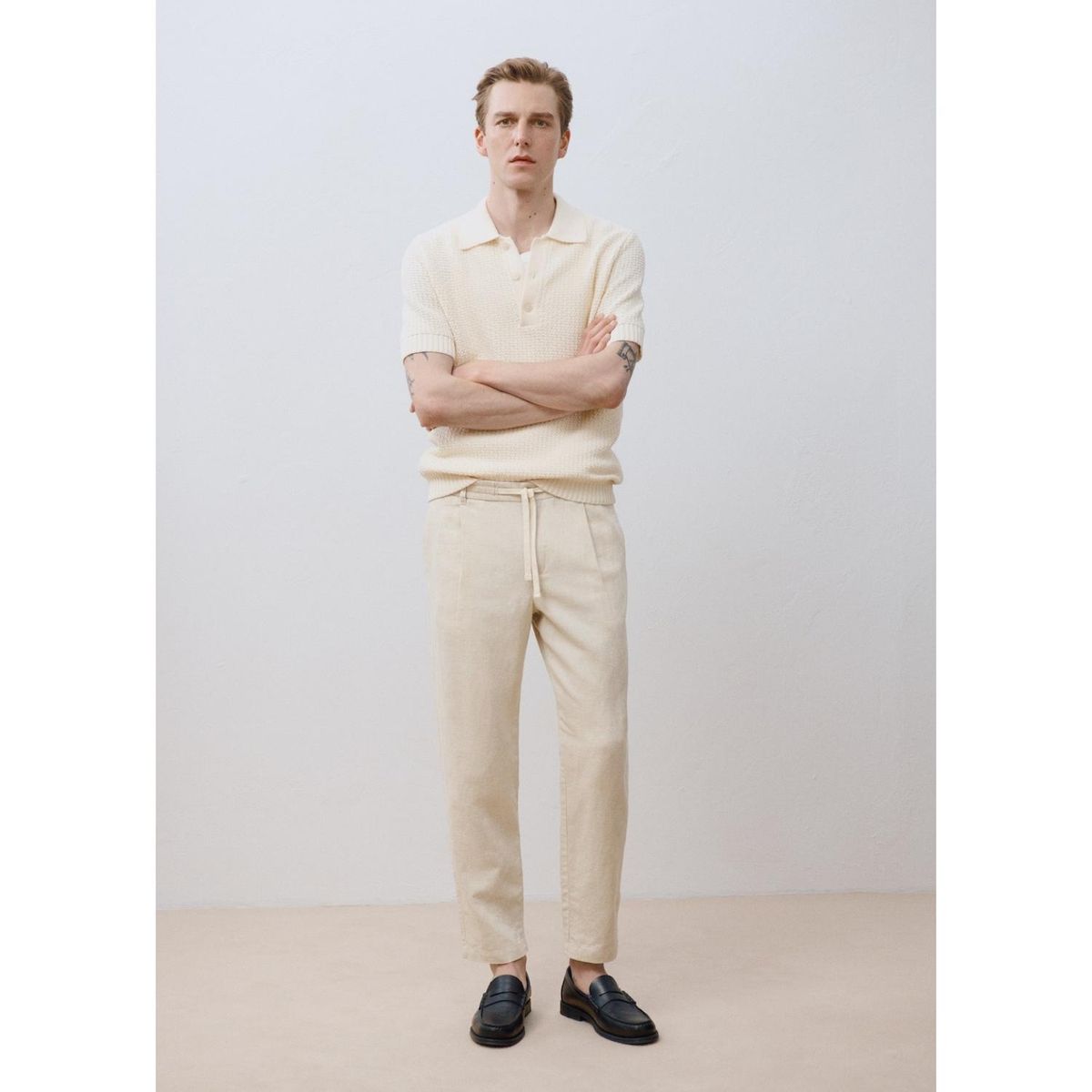 MANGO - Pantalón Slim Fit Lino Cordón Mango Man