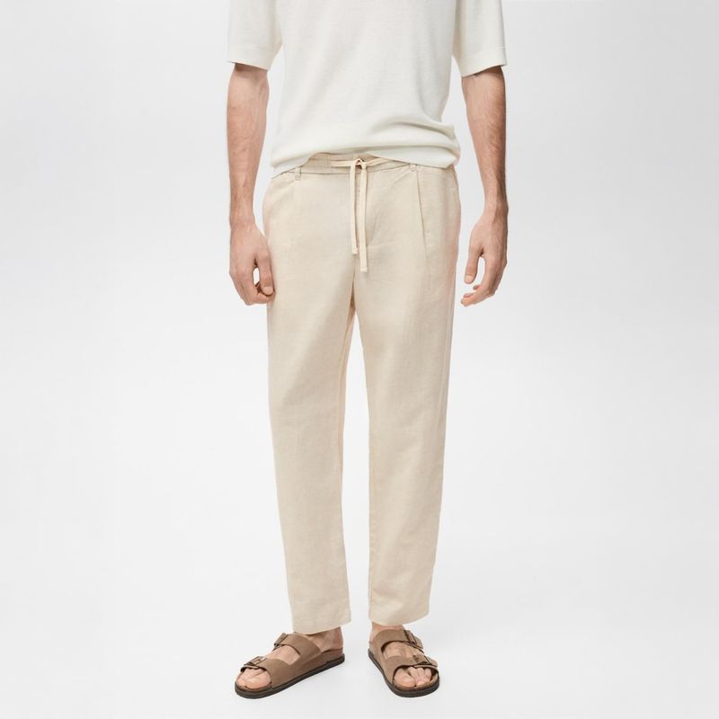 MANGO - Pantalón Slim Fit Lino Cordón Mango Man