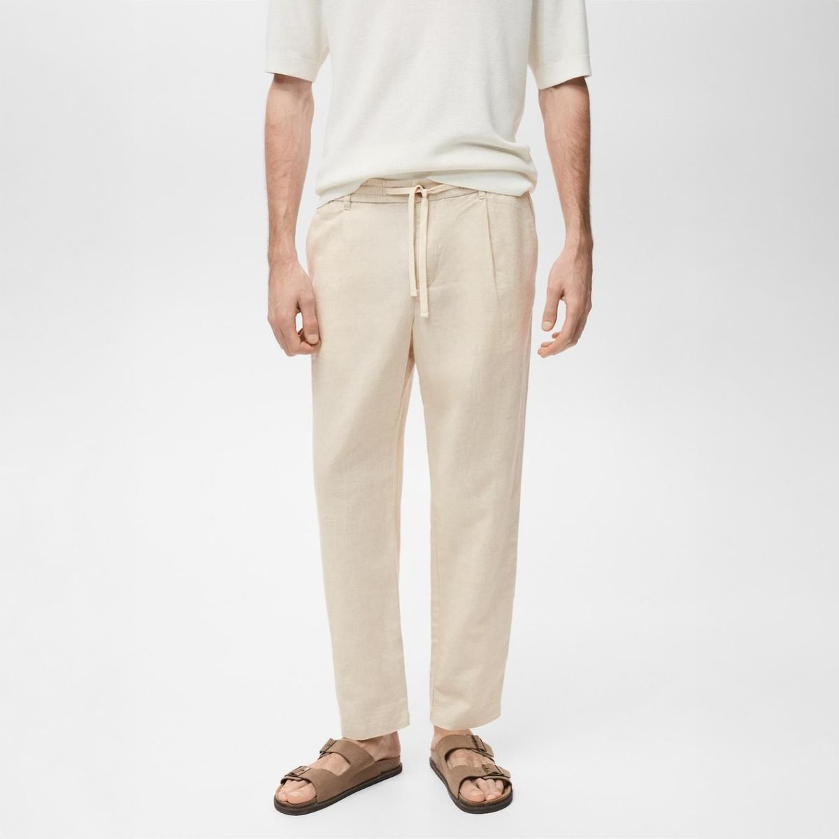 MANGO - Pantalón Slim Fit Lino Cordón Mango Man