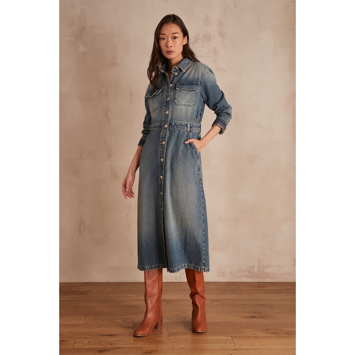 MAISON 123 - Vestido Denim Largo Mujer Maison 123