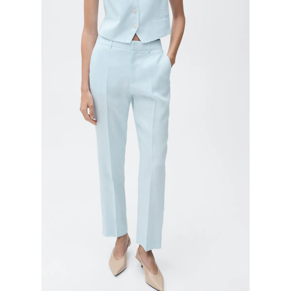 MANGO - Pantalón De Lino Mujer Mango