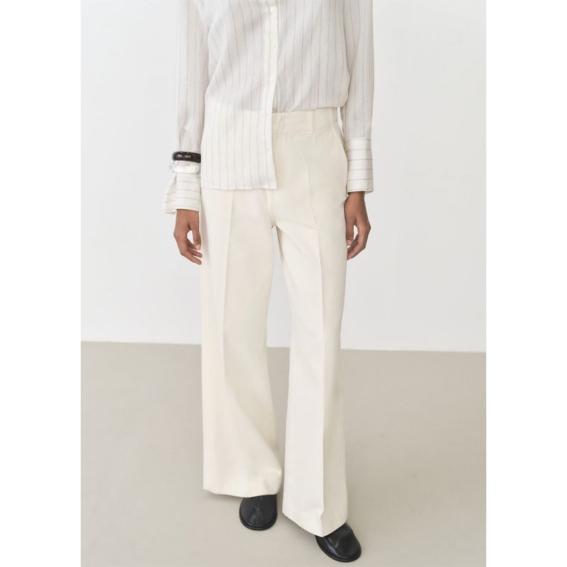 MANGO - Pantalónn 100% Algodón Wide Leg Mujer Mango