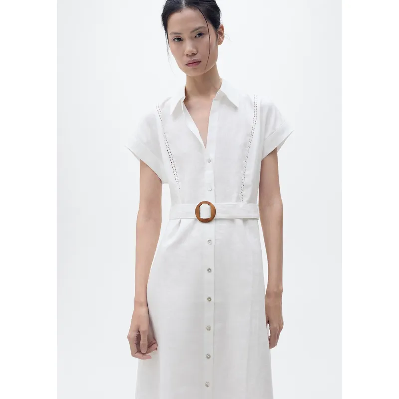 MANGO - Vestido Largo De Lino Mujer Mango