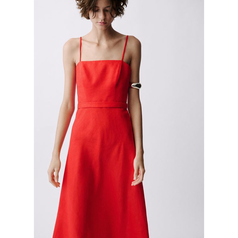 MANGO - Vestido Largo De Lino Mujer Mango