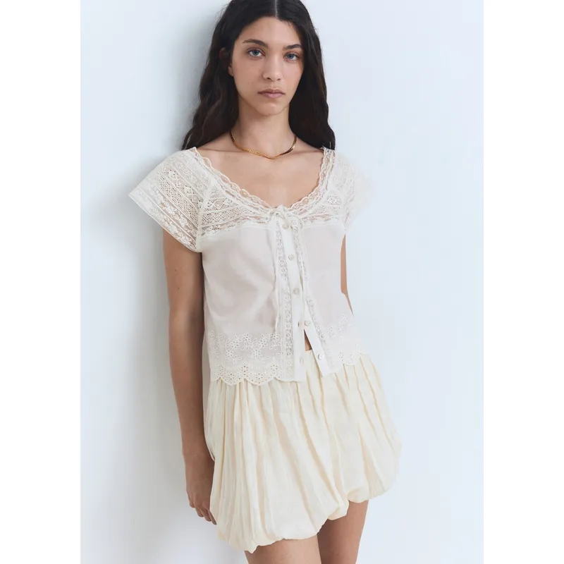 MANGO - Blusa 100% Algodón Mujer Mango