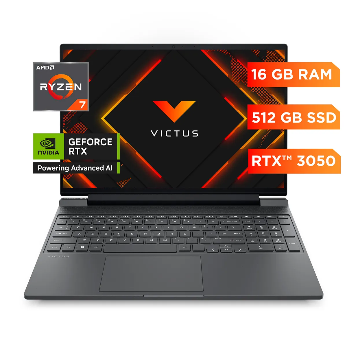 HP - Laptop Gamer Hp Victus 15-fb3020la, amd Ryzen 7, 16gb Ram, 512gb Ssd, nvidia Geforce Rtx 3050, fhd,15.6", plata Mica, Windows 11 Home.