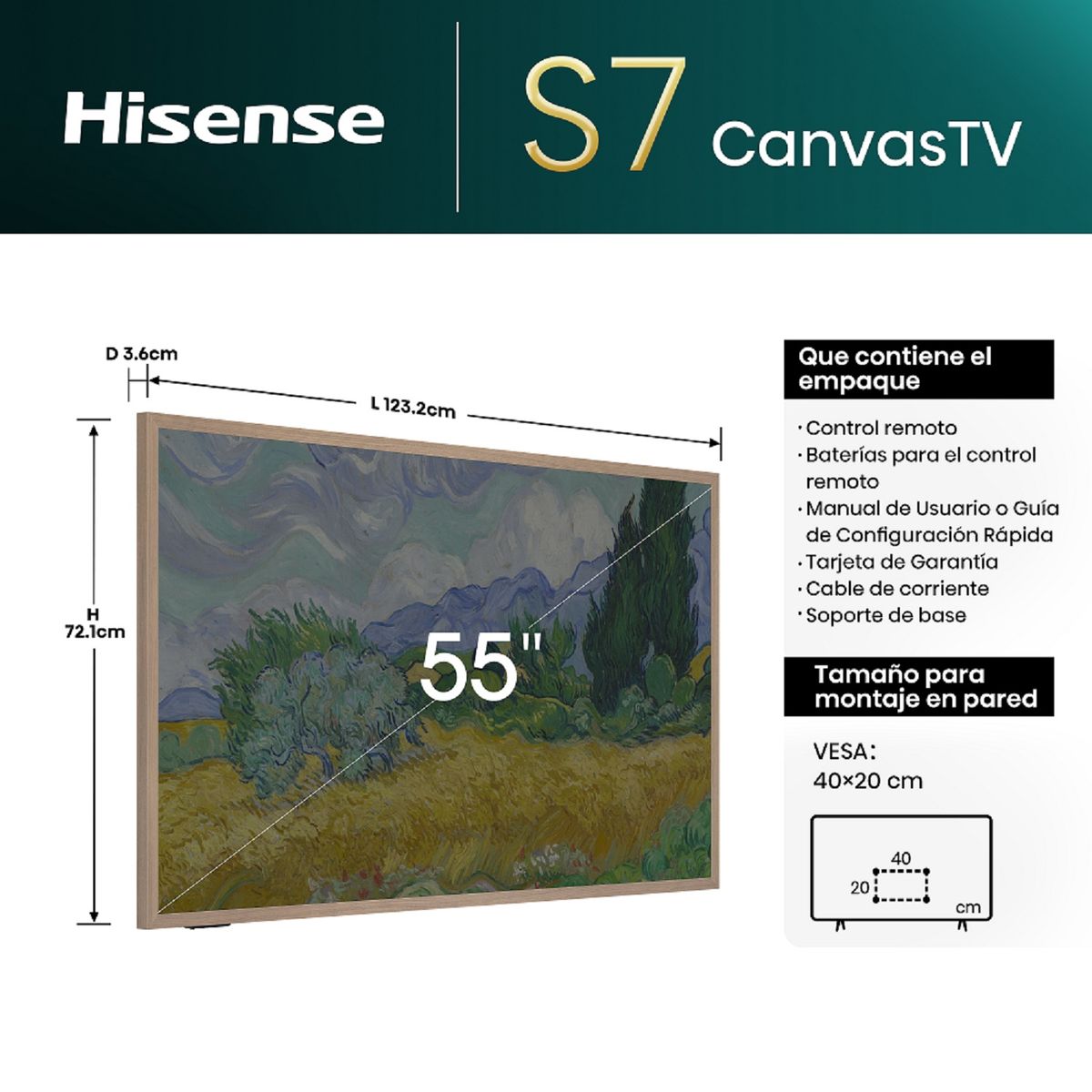 Hisense - Televisor Hisense Canvas 55" QLED 4K 55S7N  Smart Tv