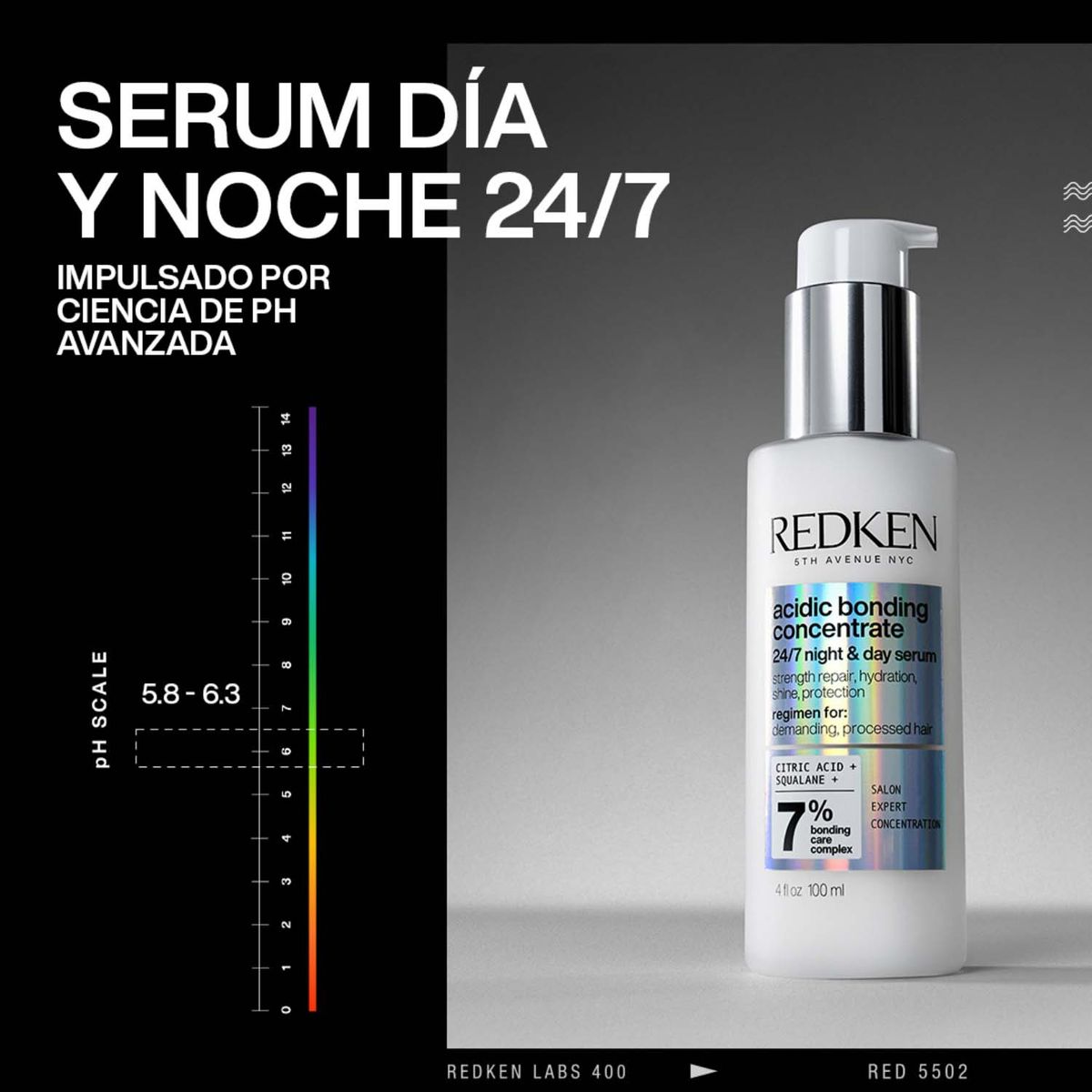 REDKEN - Serum Acidic Bonding Concentrate Día y Noche 100 ml para fortalecer el cabello y controlar el frizz