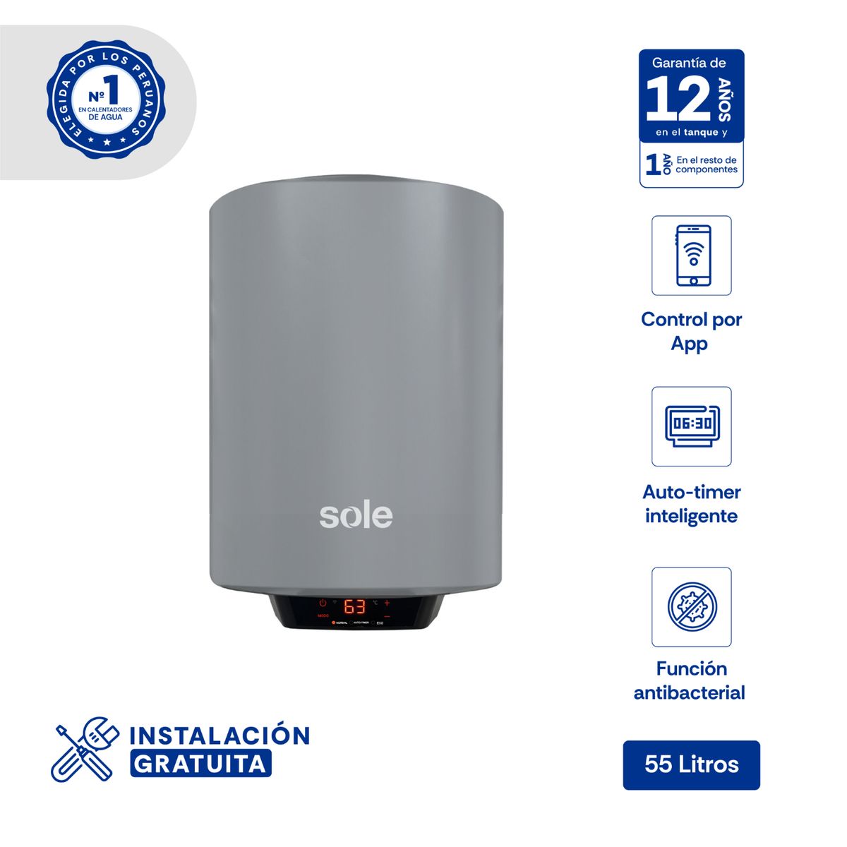 SOLE - Terma Eléctrica Sole Genius Wifi 55 Lt