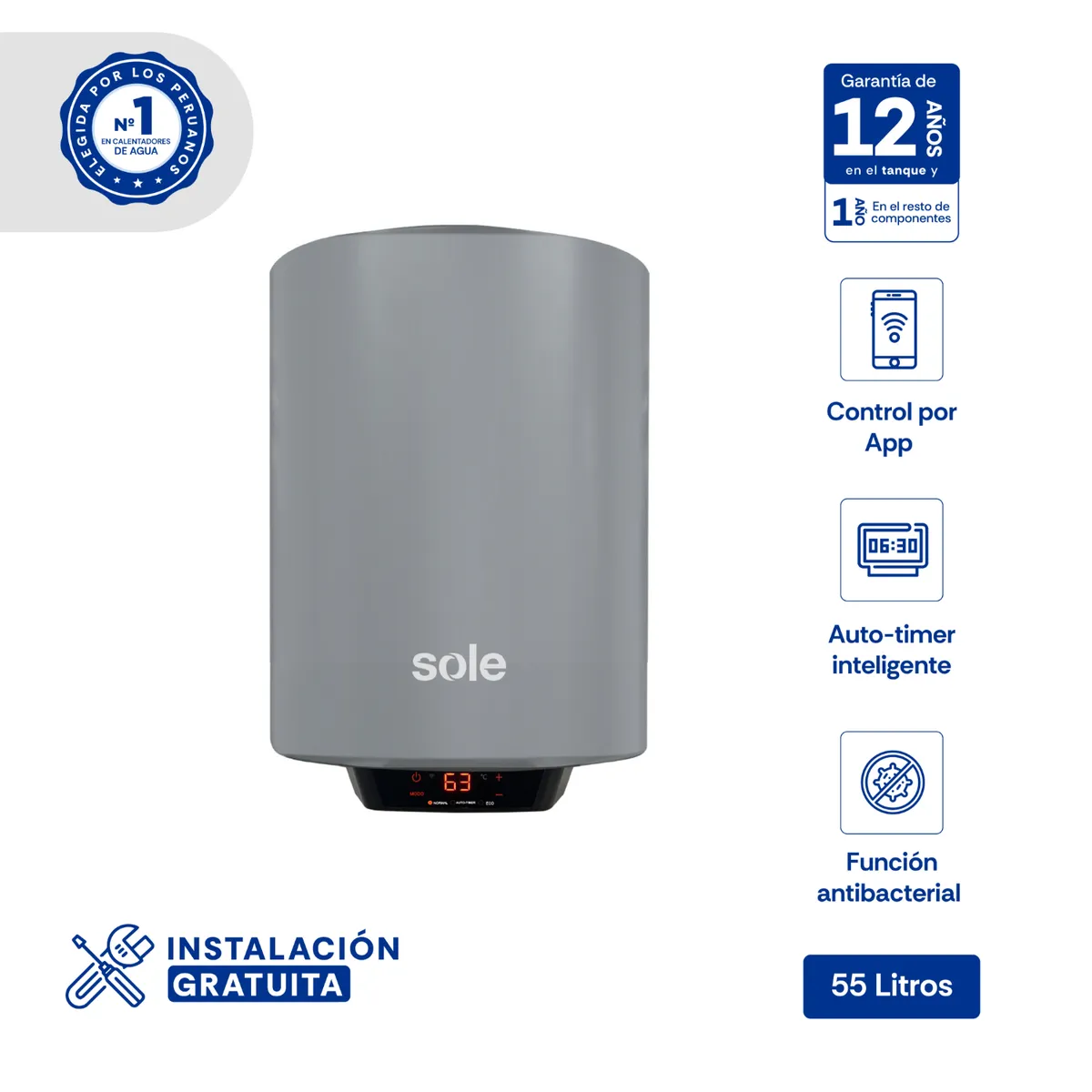 SOLE - Terma Eléctrica Sole Genius Wifi 55 Lt