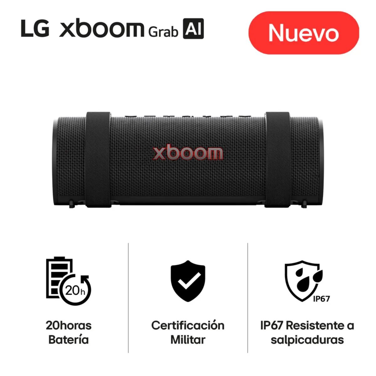 LG - Parlante Bluetooth LG XBOOM Grab 30W Certifición Militar Ip67 (2025)