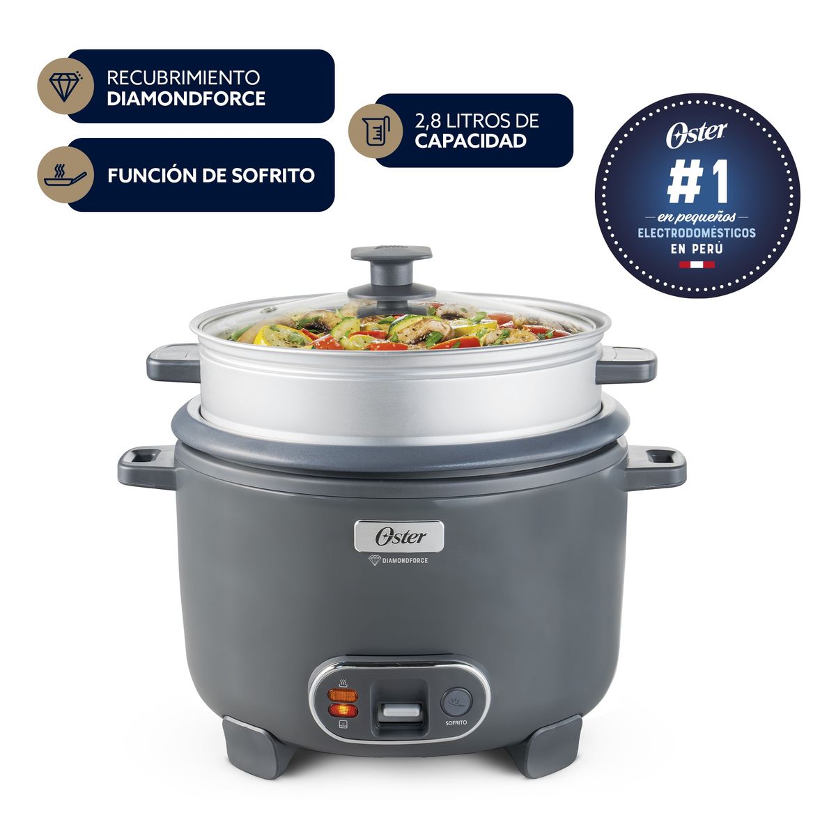 OSTER - Arrocera Oster 2.8L Sofrito Vaporera DiamondForce Sake CKSTRC15DFSKE