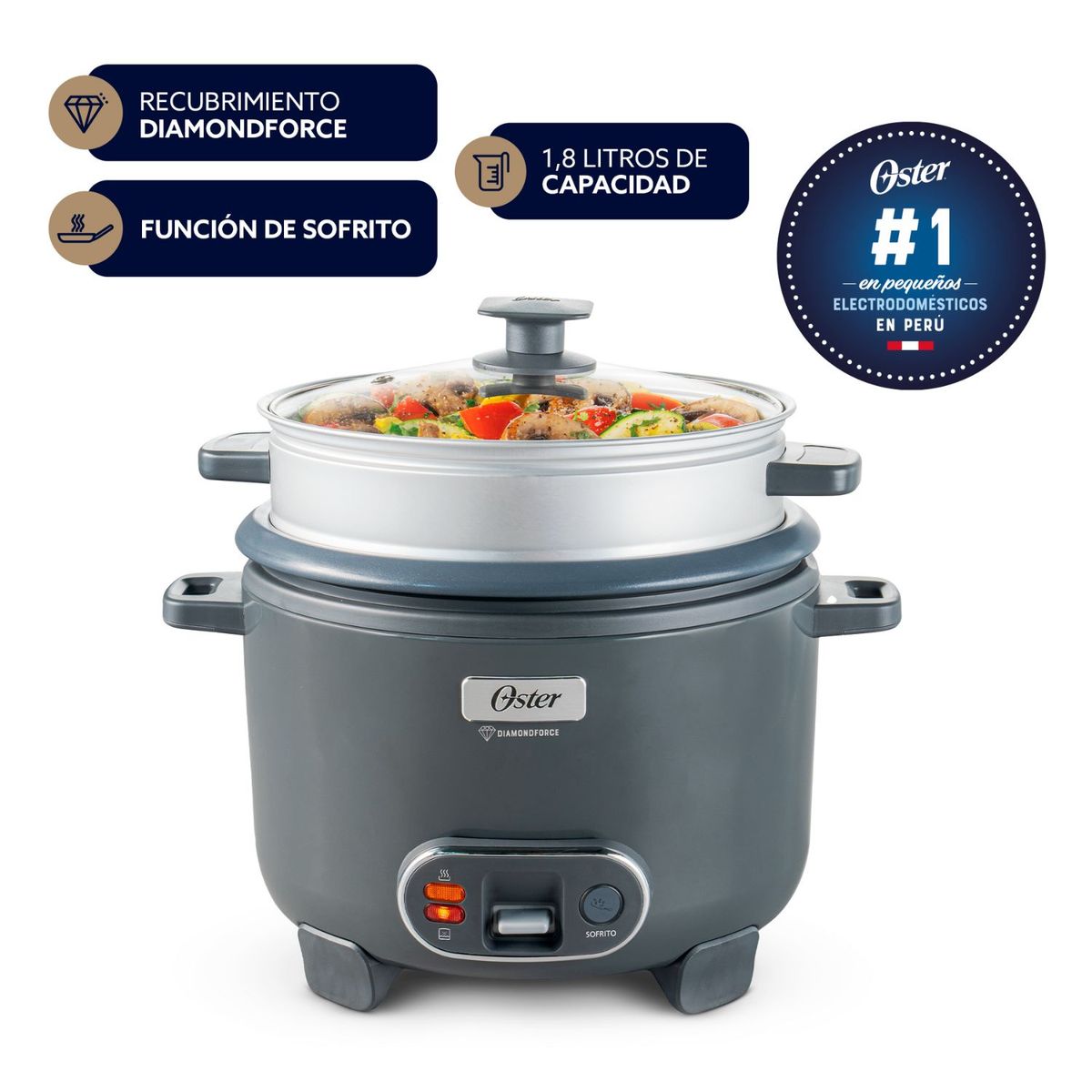OSTER - Arrocera Oster 1.8L Sofrito Vaporera DiamondForce Sake CKSTRC10DFSKE