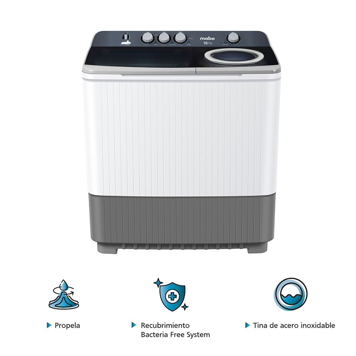 MABE - Lavadora Semiautomática De 16 Kg Blanca Mabe - Lmd6124pbbb0