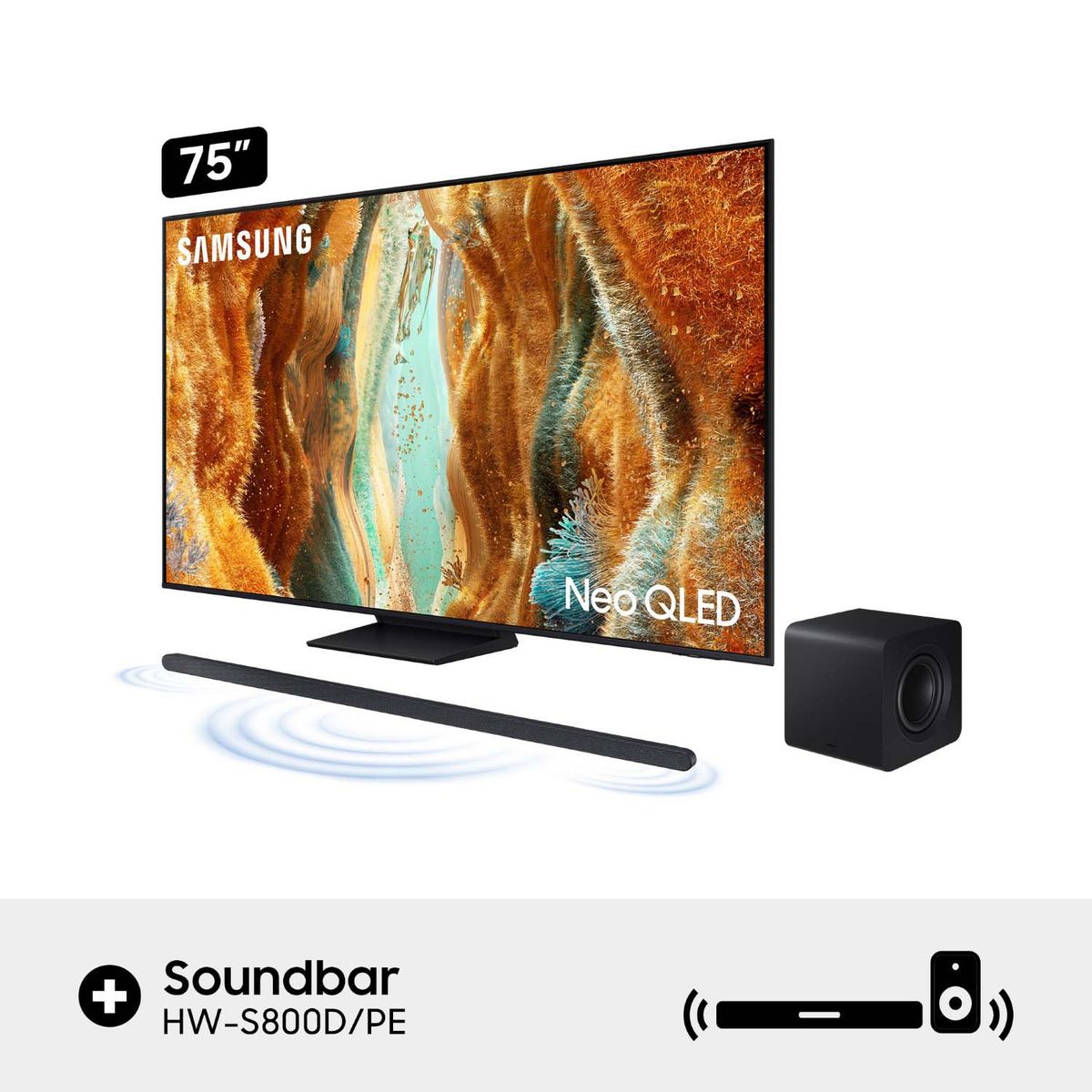 SAMSUNG - Televisor Samsung 75" NEO QLED 4K Qn70F Vision Ai Smart Tv (2025) + Soundbar S800D