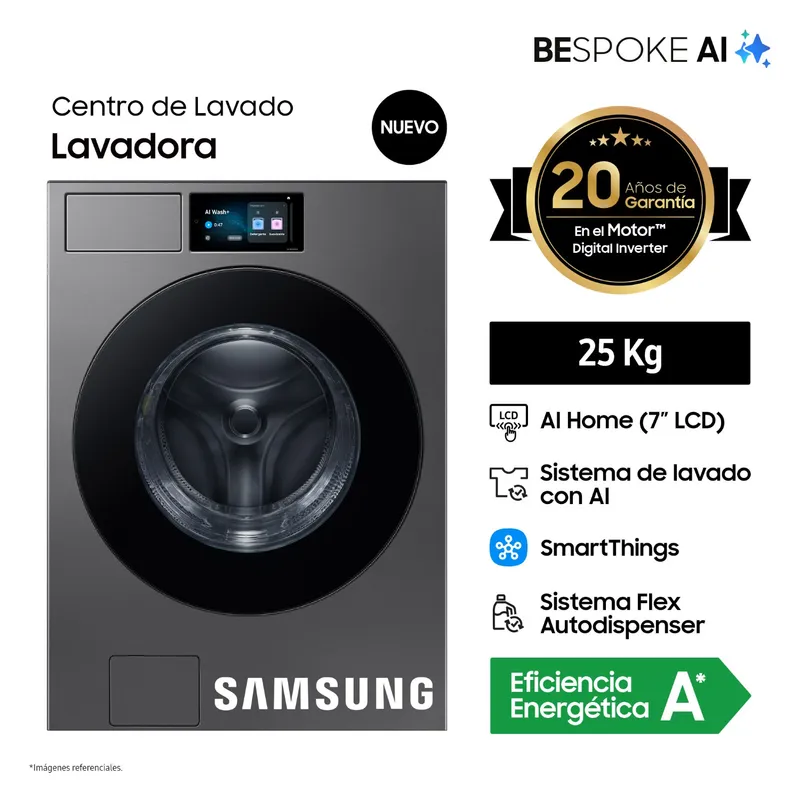SAMSUNG - Lavadora Samsung Bespoke Ai 25kg Acero Oscuro Wf90f25adspe