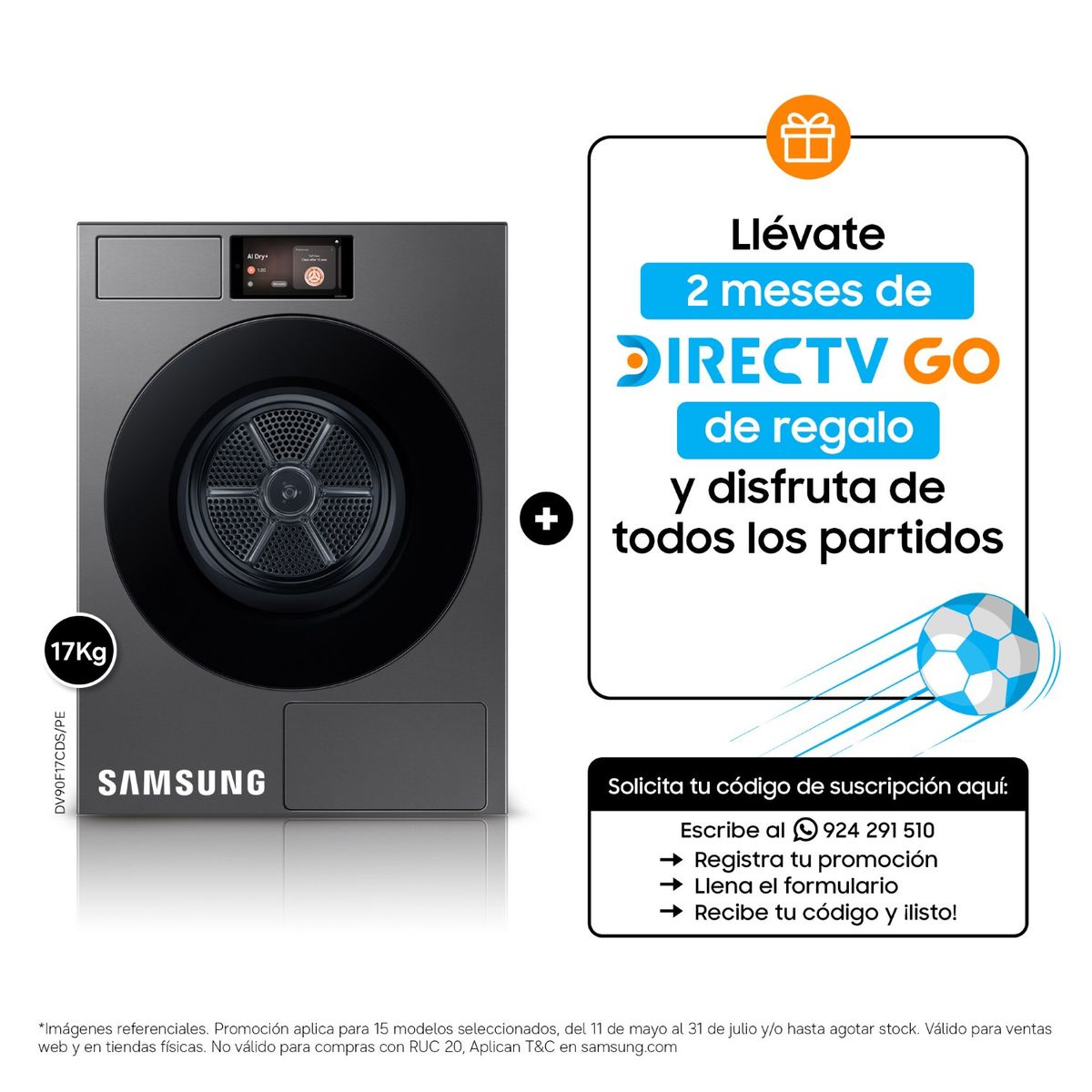 SAMSUNG - Secadora Samsung Bespoke Ai 17kg Acero Oscuro Dv90f17cdspe