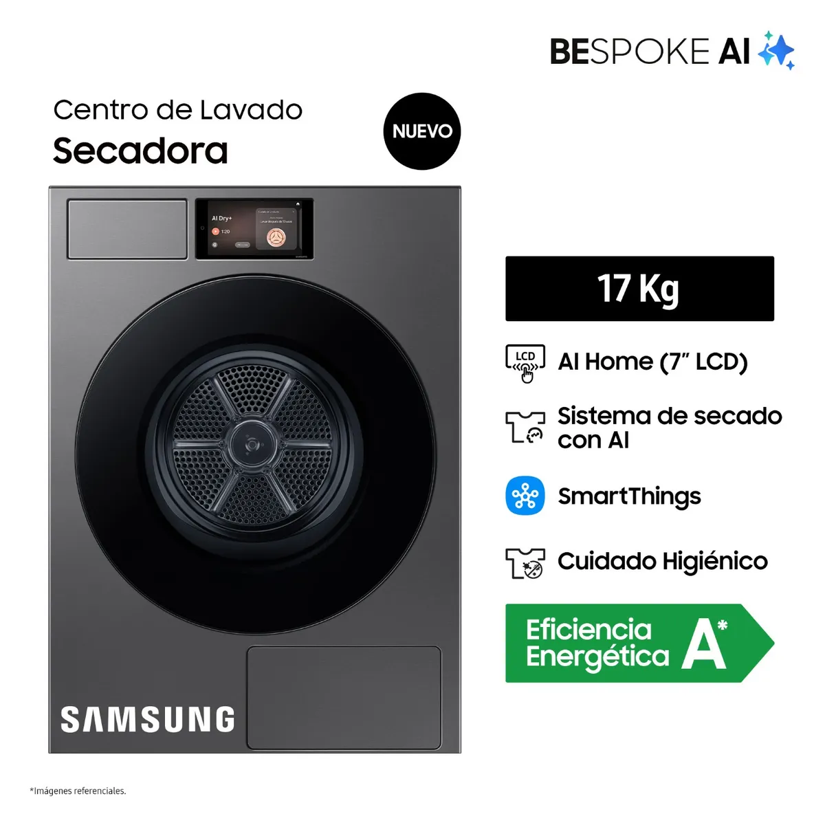 SAMSUNG - Secadora Samsung Bespoke Ai 17kg Acero Oscuro Dv90f17cdspe