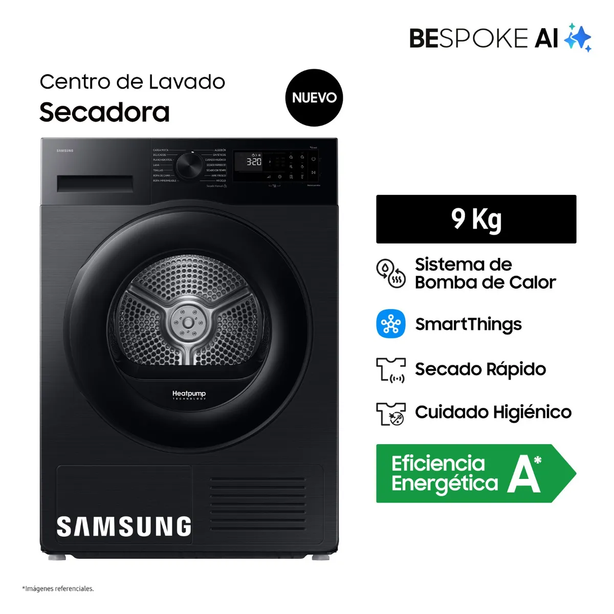 SAMSUNG - Secadora Bespoke AI 9Kg Negra DV90CGC2A0ABPE