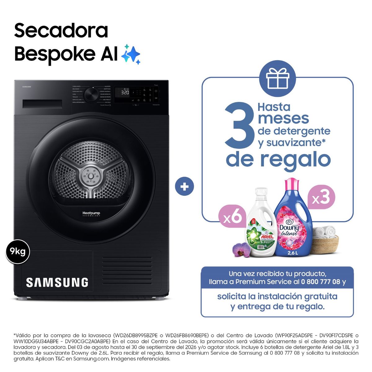 SAMSUNG - Secadora Bespoke AI 9Kg Negra DV90CGC2A0ABPE