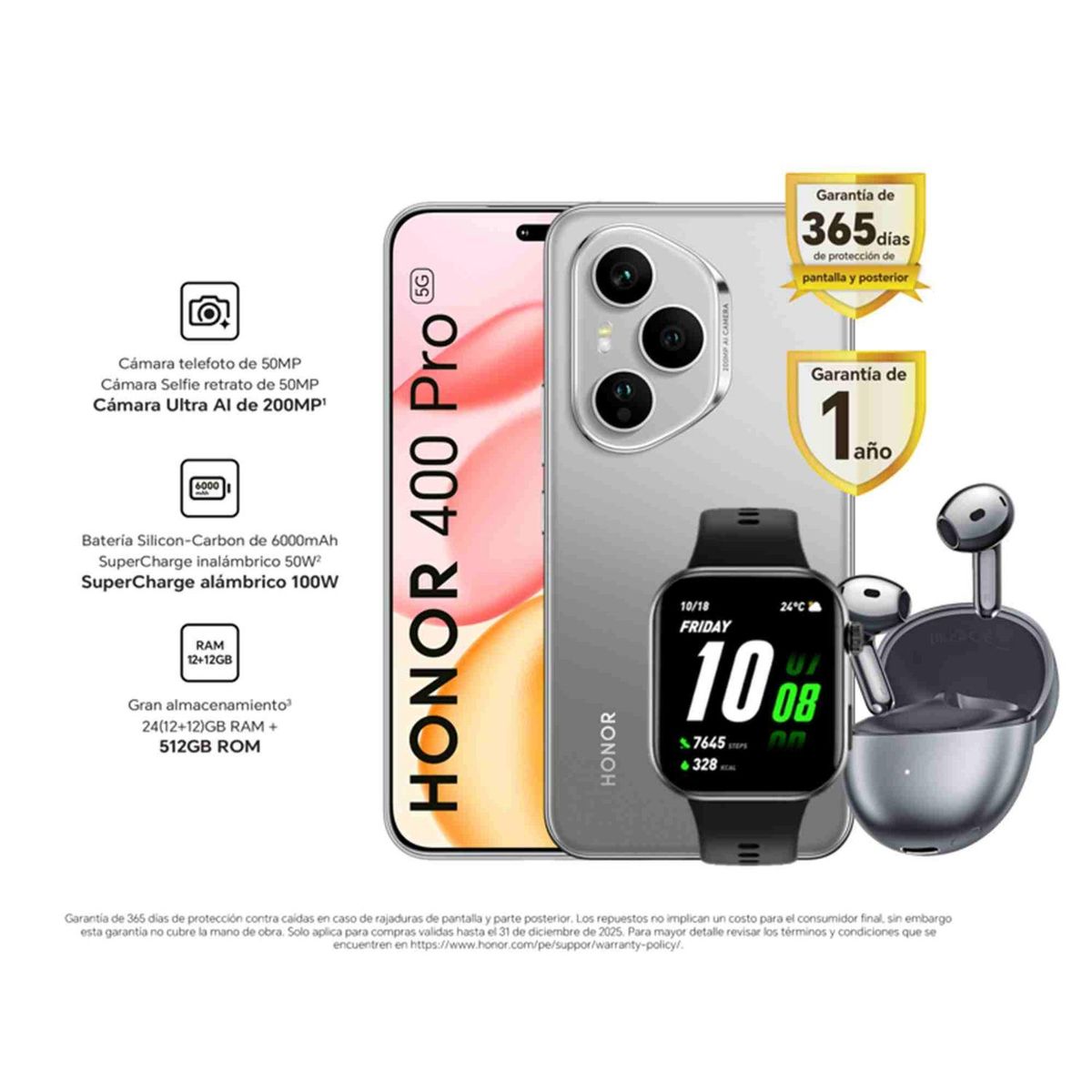 HONOR - Celular H400 Pro 12GB + 512GB + Watch 2i + S7