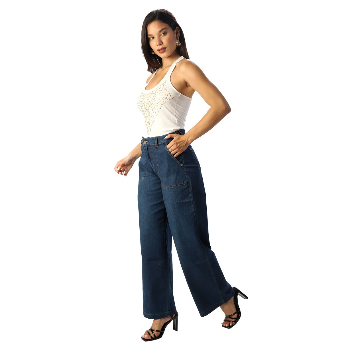 FORDAN JEANS - Pantalon Wide Leg Bolsillo Cod3909