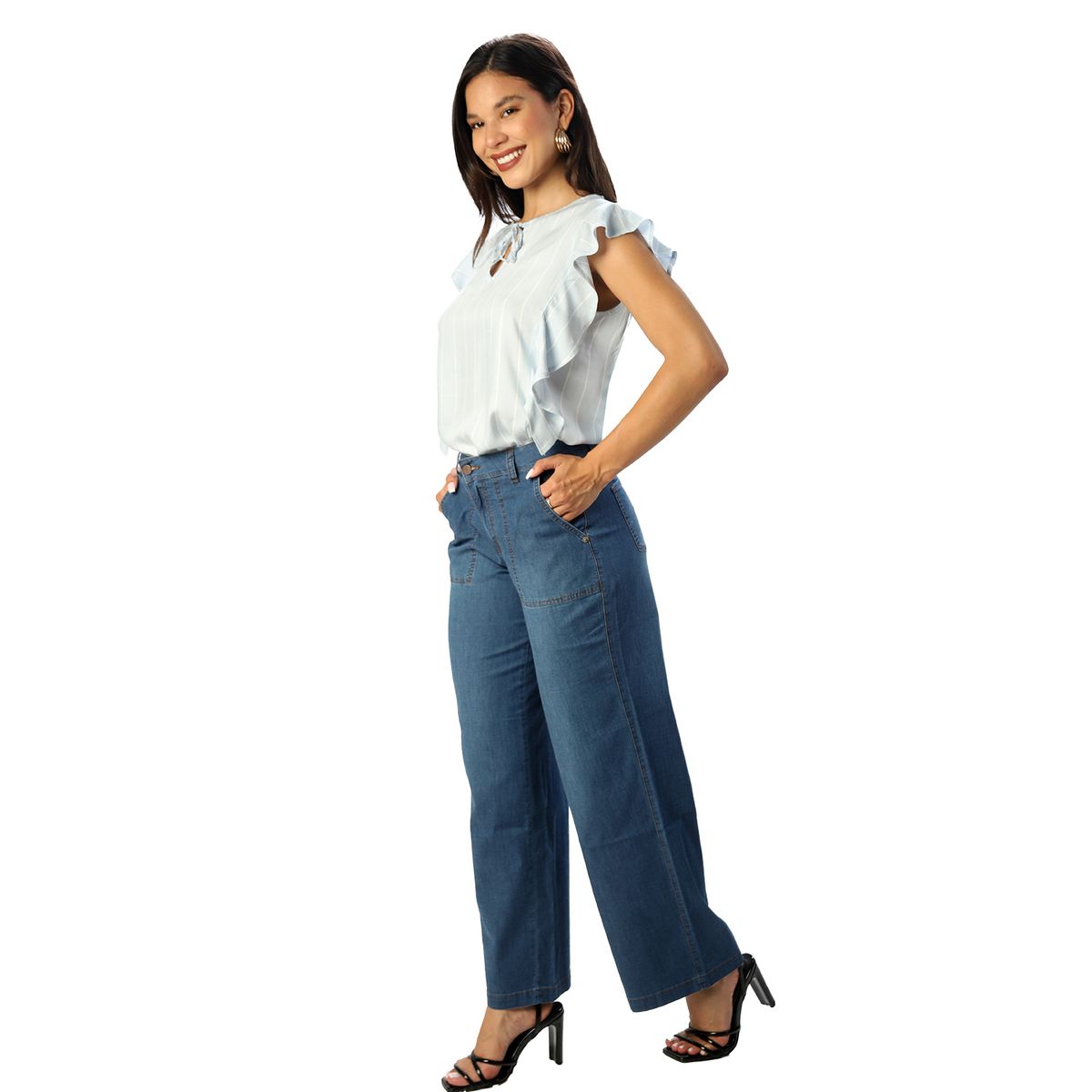 FORDAN JEANS - Pantalon Wide Leg Bolsillo Cod3909.