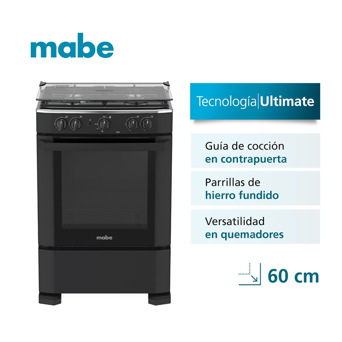 MABE - Cocina De Piso A Gas 60cm Negro Mabe Cmp6010fn0