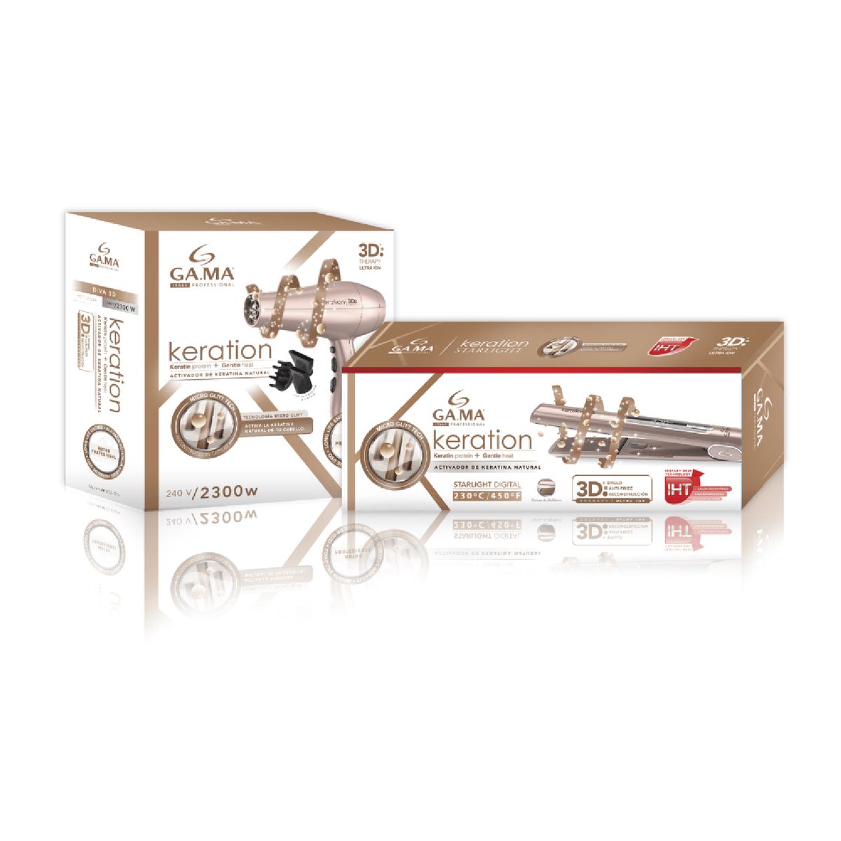 GAMA - Combo Keration Rosé 3d: Plancha Starlight + Secadora Diva