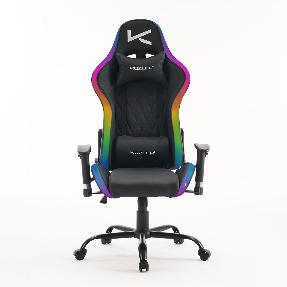 KUZLER - Silla Gamer con Luces Led RGB con Base Metálica y Reclinación 150°