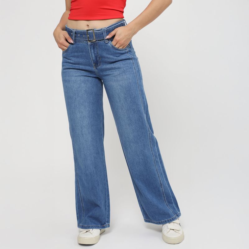 KANSAS - Jean Wide Leg Tiro Medio Mujer Kansas