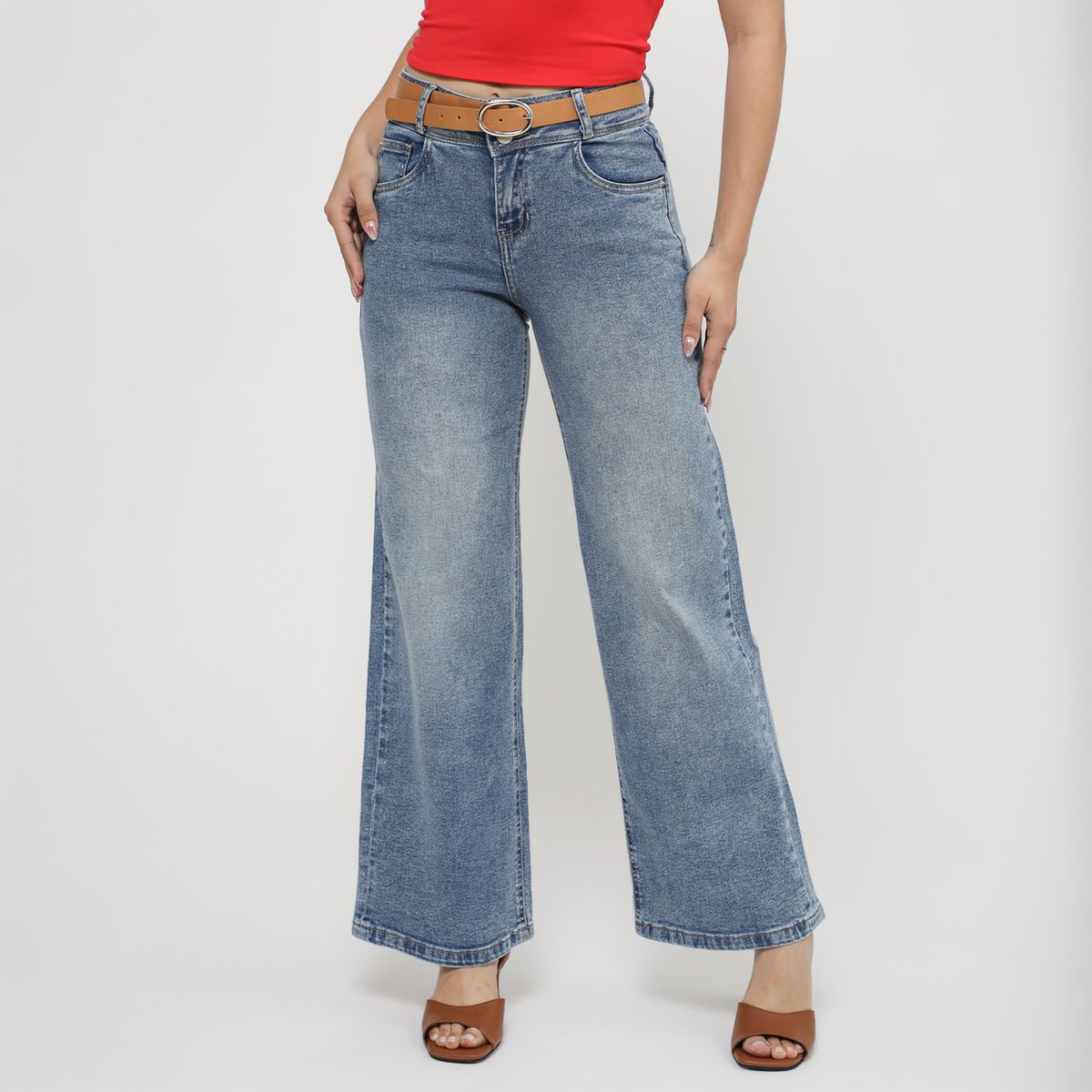 KANSAS - Jean Wide Leg Tiro Medio Mujer Kansas