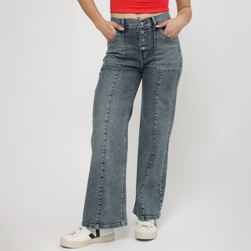 KANSAS - Jean Wide Leg Tiro Medio Mujer Kansas