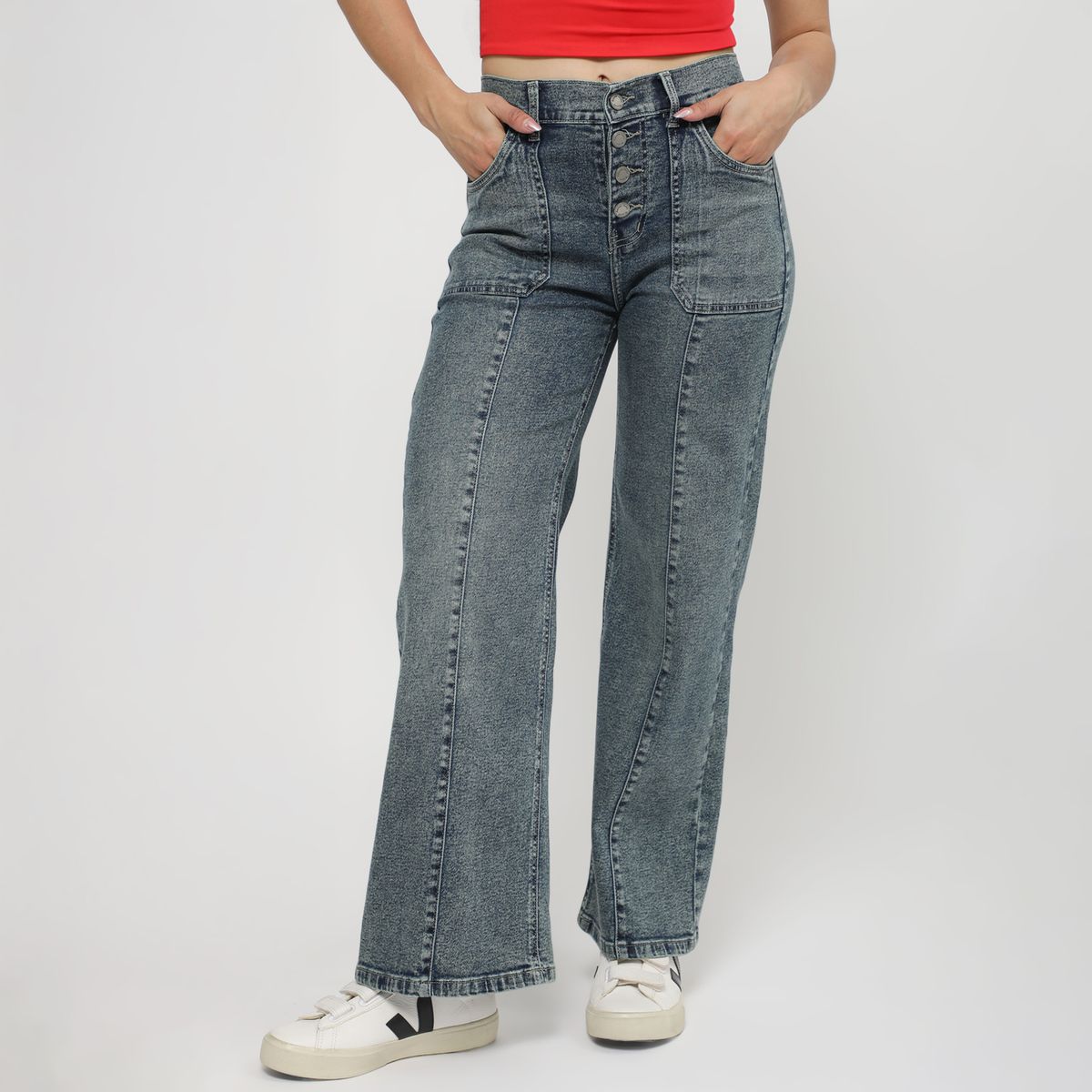 KANSAS - Jean Wide Leg Tiro Medio Mujer Kansas