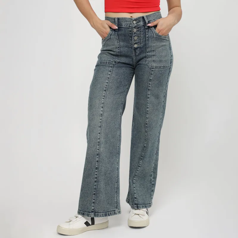 KANSAS - Jean Wide Leg Tiro Medio Mujer Kansas