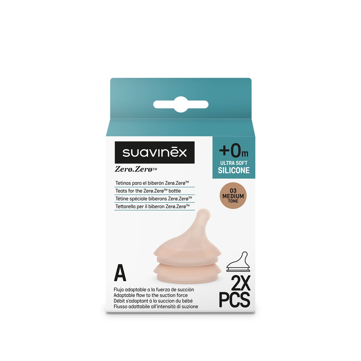 SUAVINEX - Tetina Anticólicos Zero Zero Flujo Adaptable (a) +0 M 2 Unds Medium Suavinex