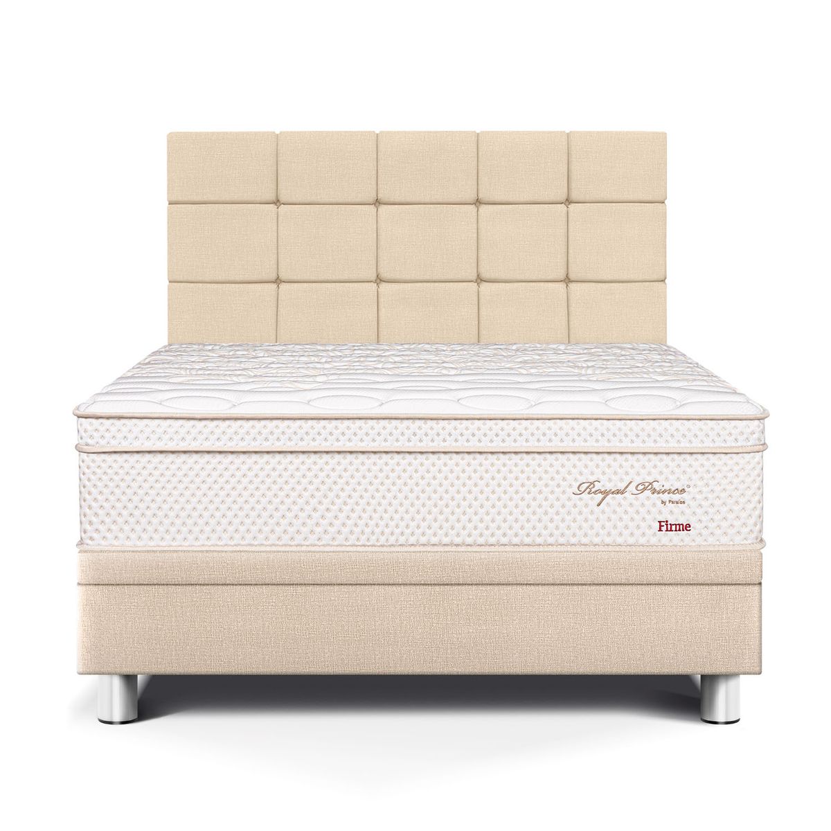 PARAISO - Dormitorio Boxet Royal Prince Firme Blocks Queen + 2 Almohadas Viscoelásticas