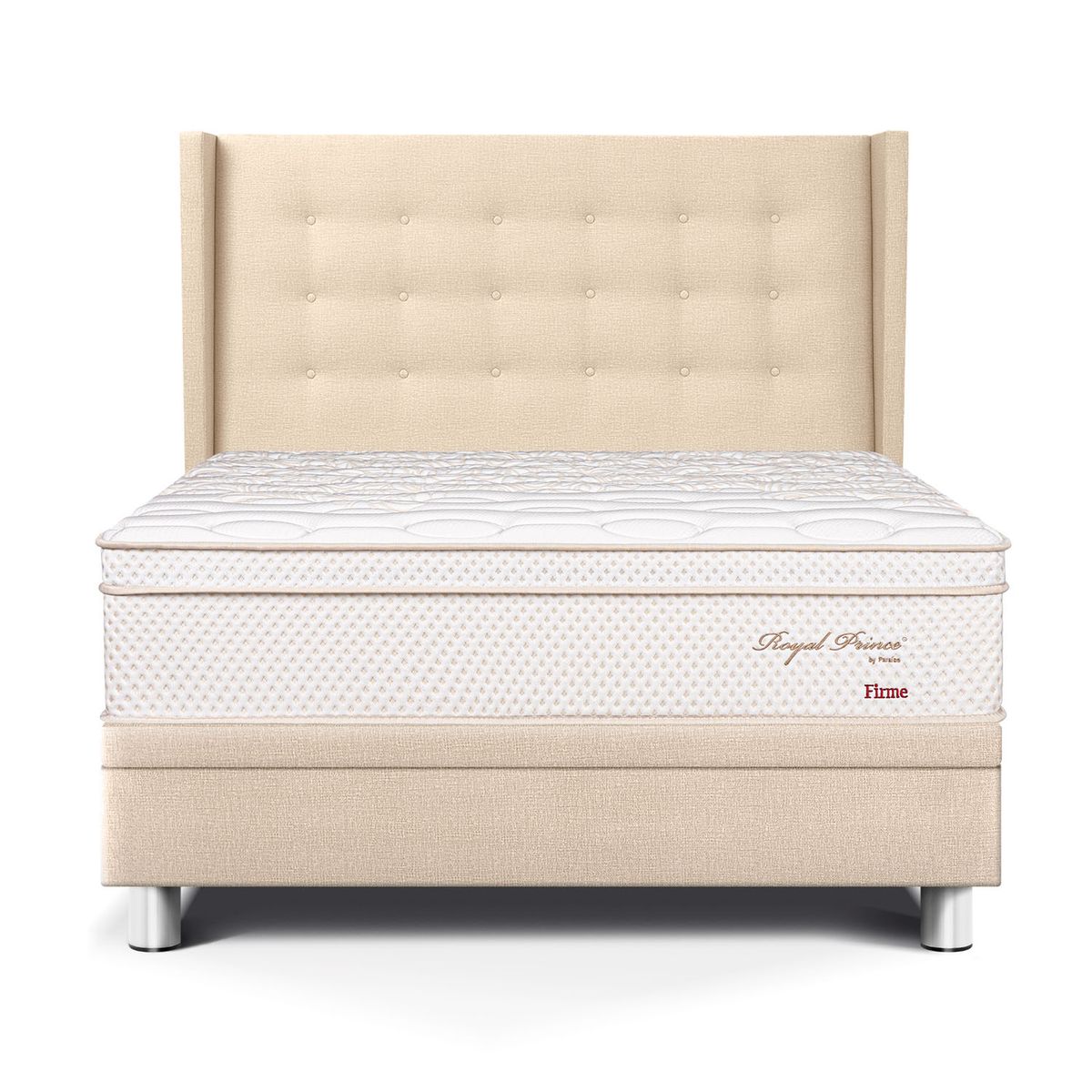 PARAISO - Dormitorio Boxet Royal Prince Firme Gold Queen + 2 Almohadas Viscoelásticas