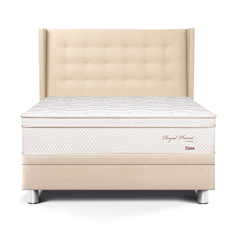 PARAISO - Dormitorio Boxet Royal Prince Firme Gold Queen + 2 Almohadas Viscoelásticas + 1 Protector