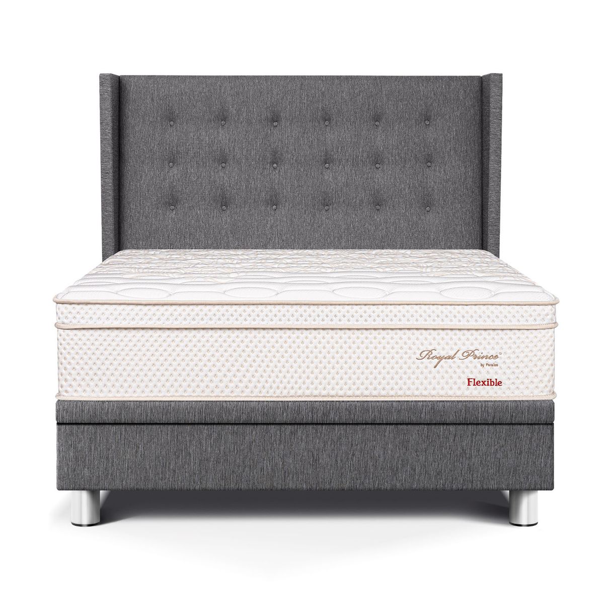 PARAISO - Dormitorio Boxet Royal Prince Flexible Gold Queen + 2 Almohadas Viscoelásticas